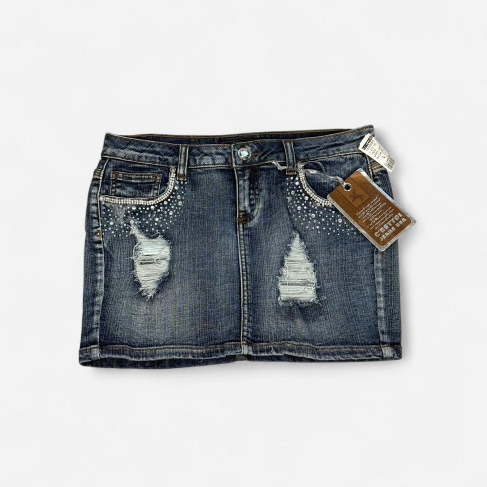Deadstock NWT Vintage y2k C'est Toi denim mini skirt with blingy rhinestone